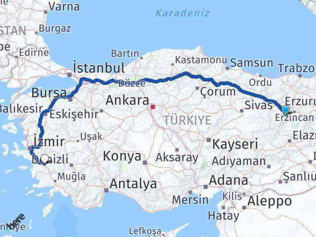Erzincan Kemah Aydın Arası Kaç Km - Yol Haritası
