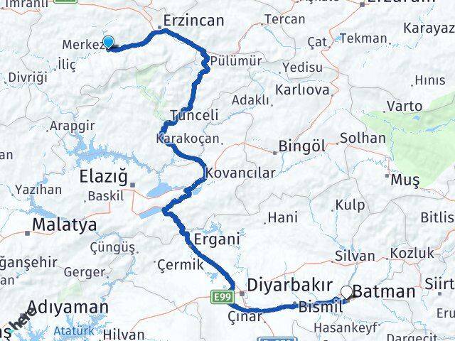 Erzincan Kemah Batman Arası Kaç Km - Yol Haritası