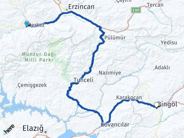 Erzincan Kemah Bingöl Arası Kaç Km - Yol Haritası