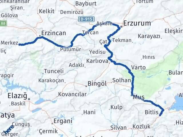 Erzincan Kemah Bitlis Arası Kaç Km - Yol Haritası