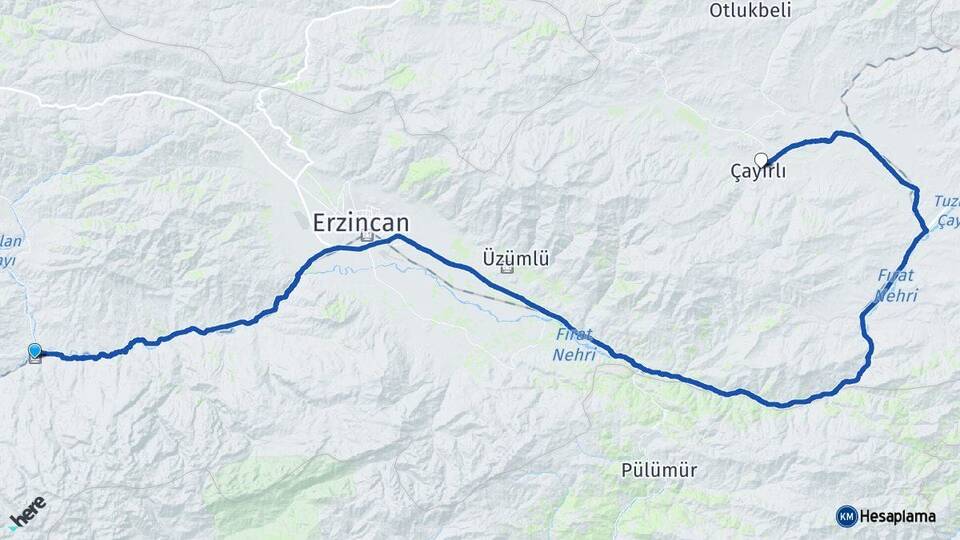 Erzincan Kemah Çayırlı Arası Kaç Km - Yol Haritası