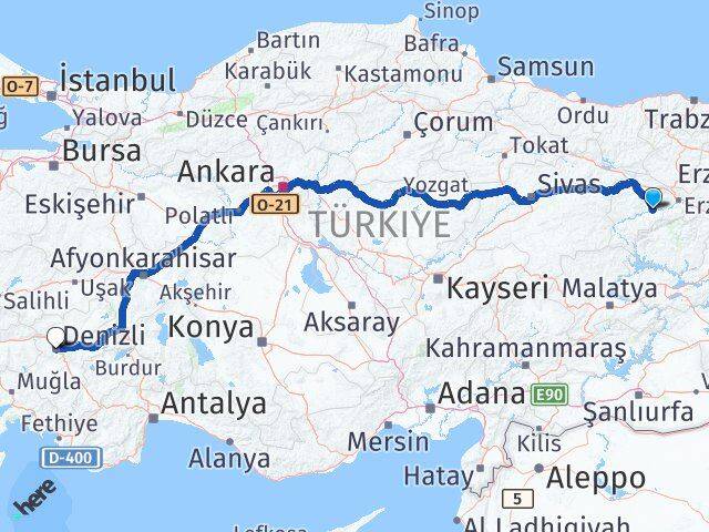 Erzincan Kemah Denizli Arası Kaç Km - Yol Haritası