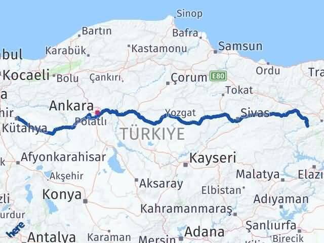 Erzincan Kemah Eskişehir Arası Kaç Km - Yol Haritası