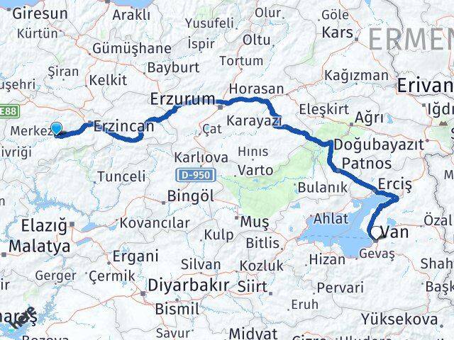 Erzincan Kemah Van Arası Kaç Km - Yol Haritası