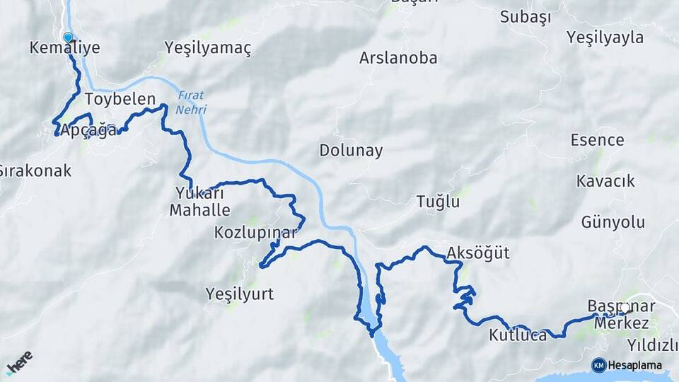Erzincan Kemaliye Başpınar Kemaliye Arası Kaç Km - Yol Haritası