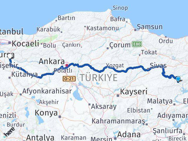 Erzincan Kemaliye Bilecik Arası Kaç Km - Yol Haritası