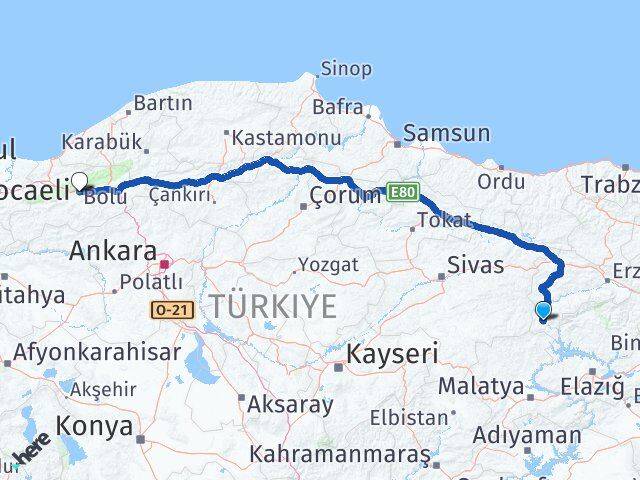 Erzincan Kemaliye Bolu Arası Kaç Km - Yol Haritası