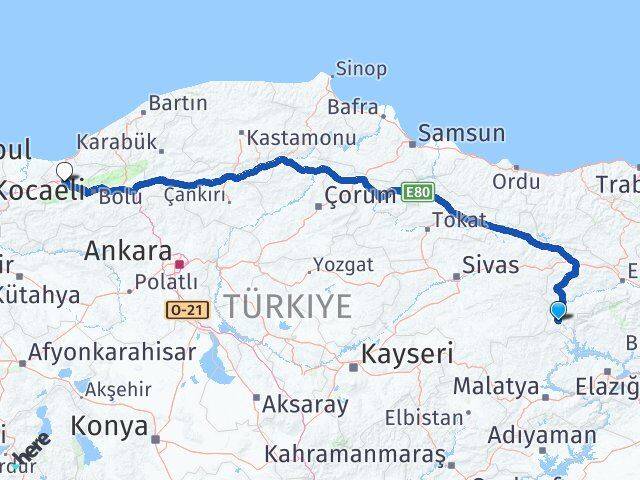 Erzincan Kemaliye Düzce Arası Kaç Km - Yol Haritası