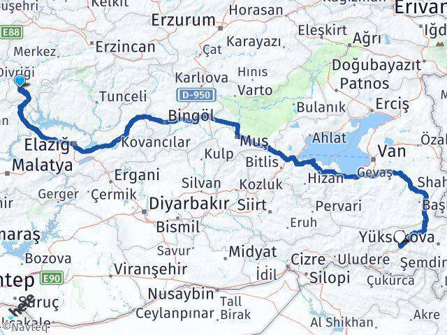Kemaliye Hakkari Arası Kaç Km - Yol Tarifi
