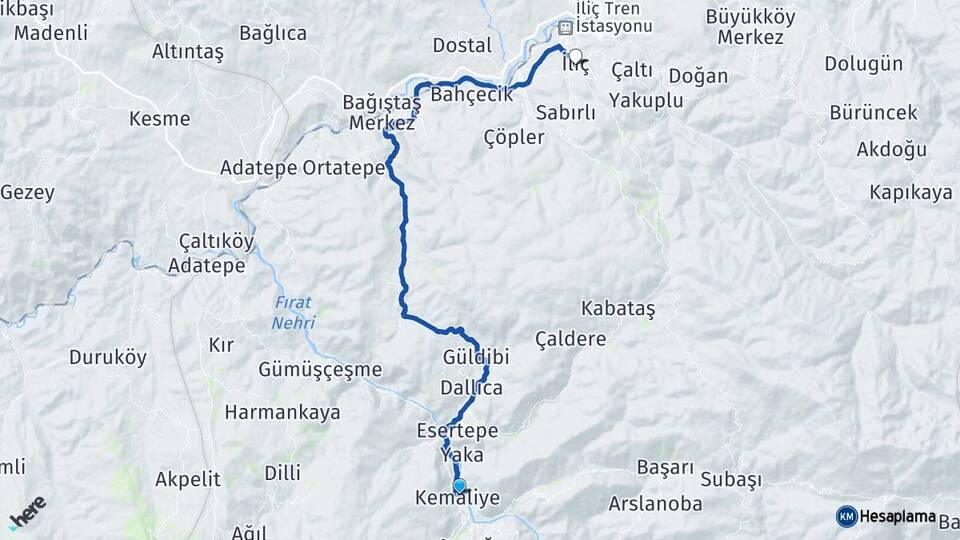 Erzincan Kemaliye İliç Arası Kaç Km - Yol Haritası