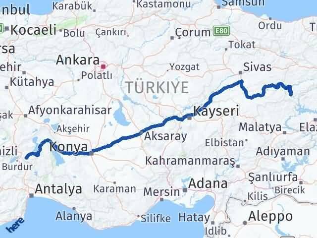 Erzincan Kemaliye Isparta Arası Kaç Km - Yol Haritası