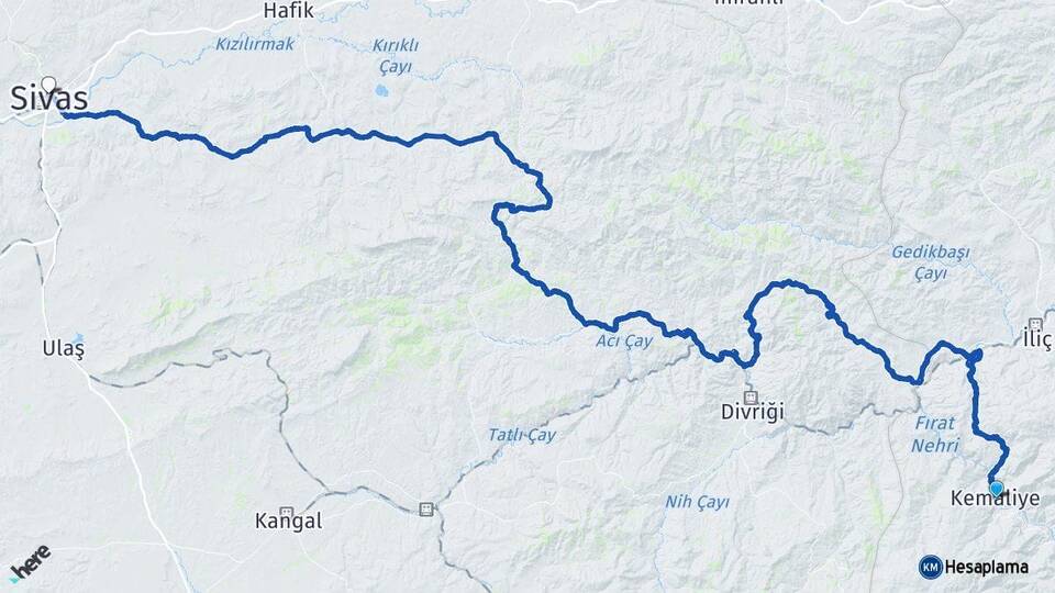 Erzincan Kemaliye Sivas Arası Kaç Km - Yol Haritası