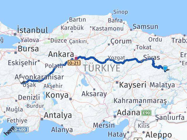 Erzincan Kemaliye Uşak Arası Kaç Km - Yol Haritası