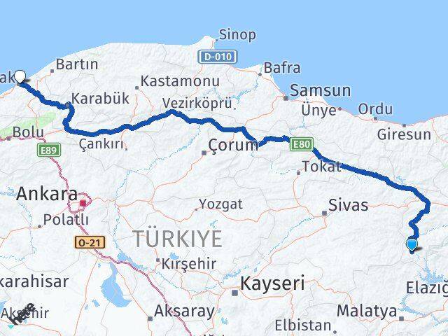 Erzincan Kemaliye Zonguldak Arası Kaç Km - Yol Haritası