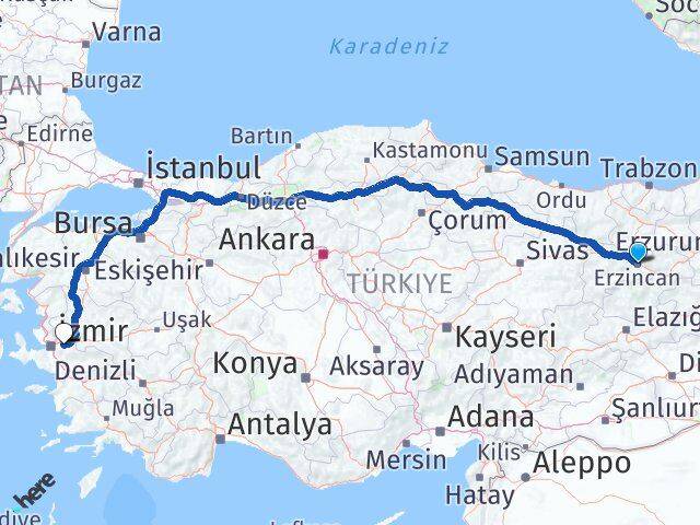 Erzincan Kemalpaşa İzmir Arası Kaç Km - Yol Haritası