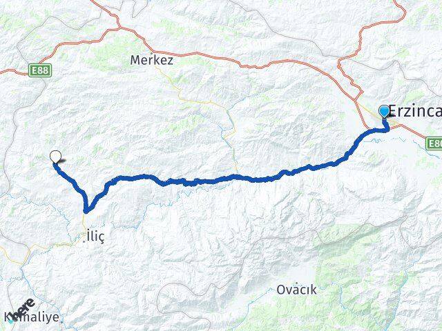 Erzincan Kuruçay İliç Arası Kaç Km - Yol Haritası