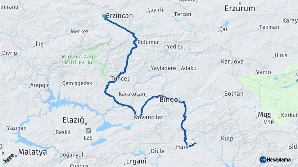 Erzincan Lice Diyarbakır Arası Kaç Km - Yol Haritası