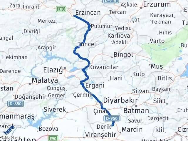 Erzincan Mazıdağı Mardin Arası Kaç Km - Yol Haritası