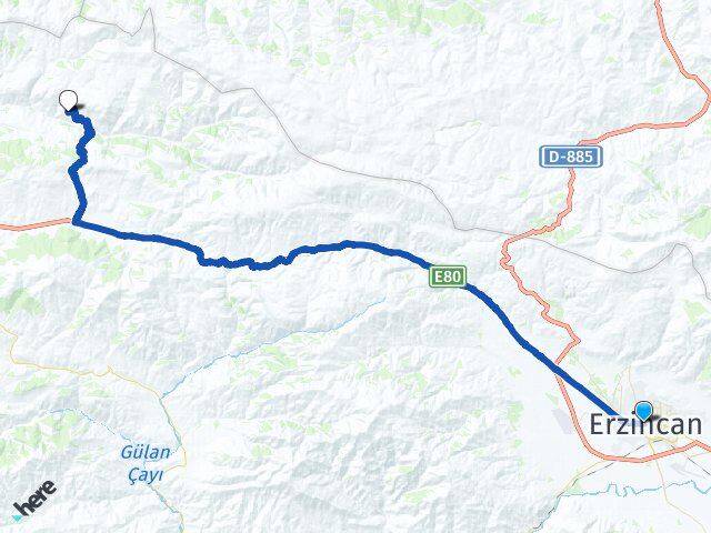 Erzincan Mendemeköyçukuru Refahiye Arası Kaç Km - Yol Haritası