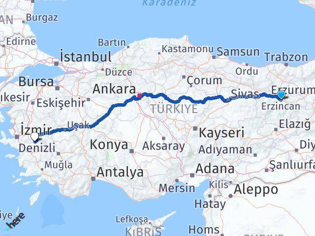 Erzincan Ödemiş İzmir Arası Kaç Km - Yol Haritası