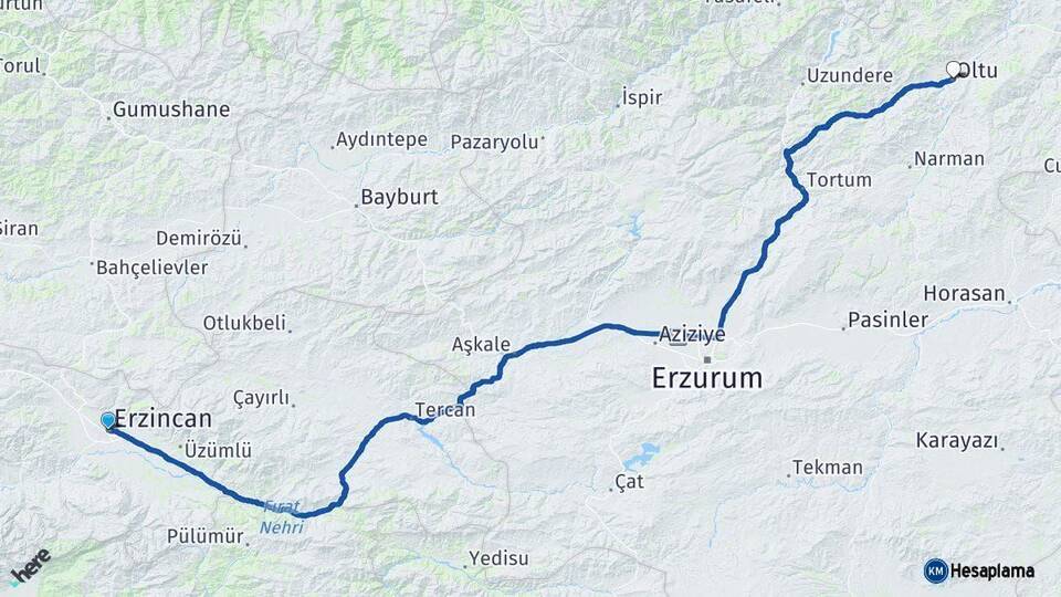 Erzincan Oltu Erzurum Arası Kaç Km - Yol Haritası