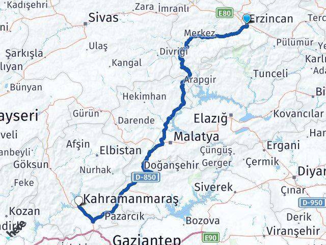 Erzincan Onikişubat Arası Kaç Km - Yol Tarifi