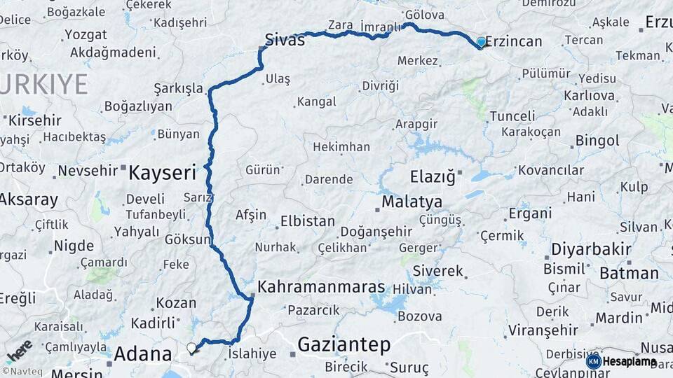 Erzincan Osmaniye Arası Kaç Km - Yol Haritası