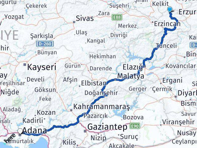 Erzincan Otlukbeli Adana Arası Kaç Km - Yol Haritası
