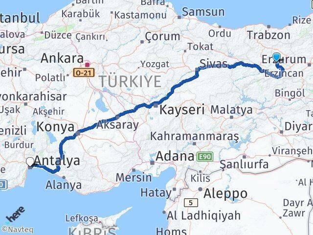 Erzincan Otlukbeli Antalya Arası Kaç Km - Yol Haritası