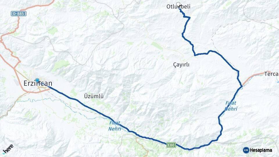 Erzincan Otlukbeli Arası Kaç Km - Yol Haritası