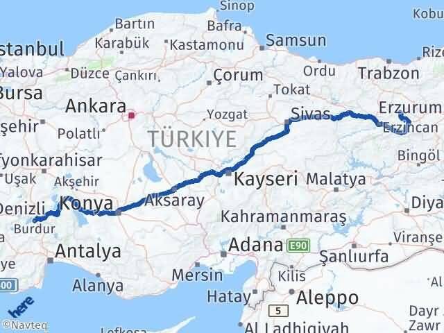 Erzincan Otlukbeli Burdur Arası Kaç Km - Yol Haritası