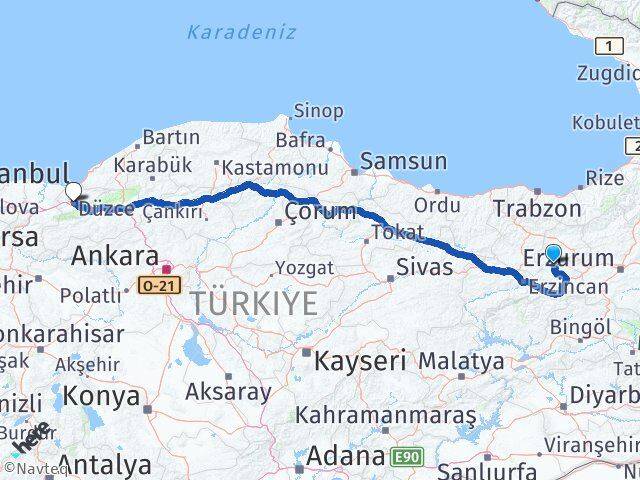 Erzincan Otlukbeli Düzce Arası Kaç Km - Yol Haritası