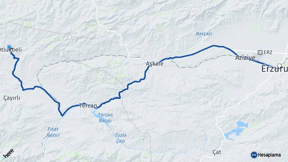 Erzincan Otlukbeli Erzurum Arası Kaç Km - Yol Haritası