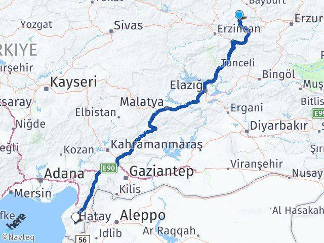Erzincan Otlukbeli Hatay Arası Kaç Km - Yol Haritası