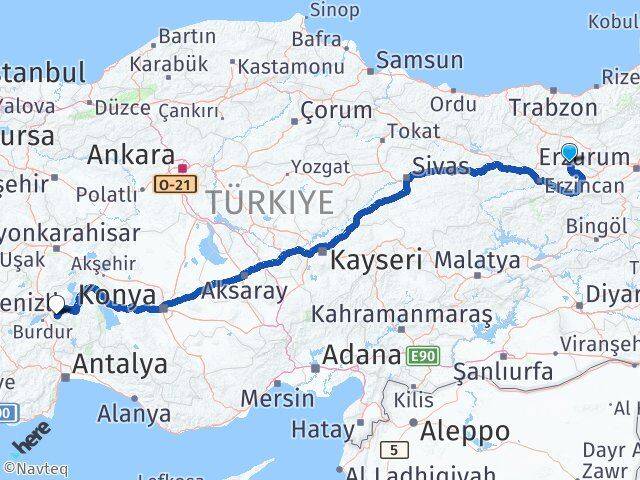 Erzincan Otlukbeli Isparta Arası Kaç Km - Yol Haritası