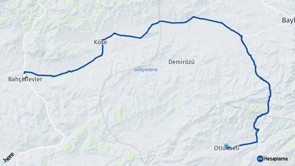 Erzincan Otlukbeli Kelkit Gümüşhane Arası Kaç Km - Yol Haritası