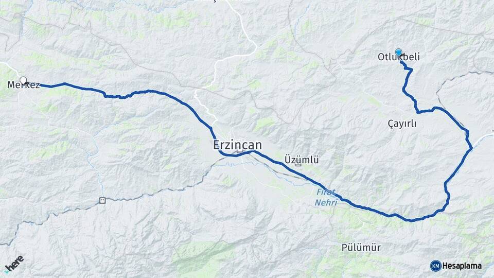 Erzincan Otlukbeli Refahiye Arası Kaç Km - Yol Haritası