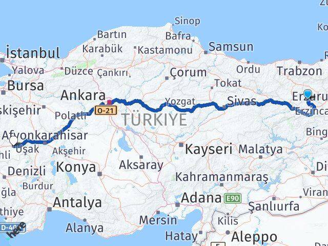 Erzincan Otlukbeli Uşak Arası Kaç Km - Yol Haritası