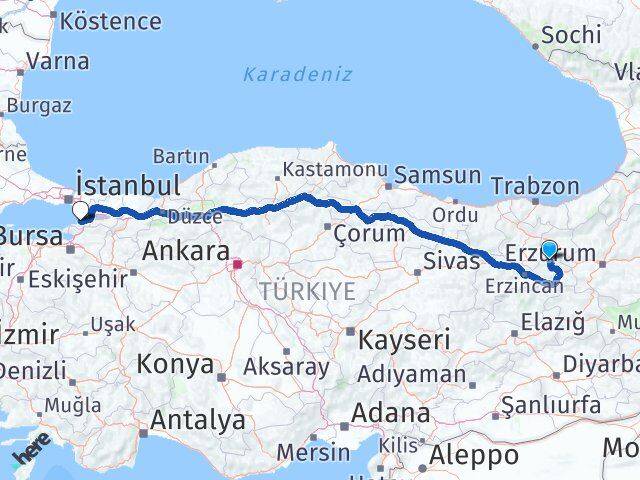 Erzincan Otlukbeli Yalova Arası Kaç Km - Yol Haritası