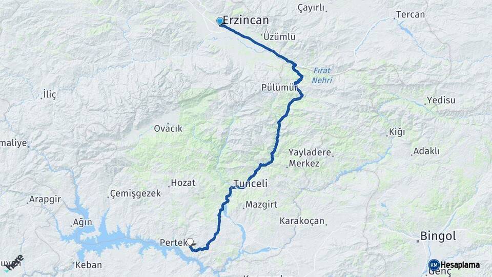 Erzincan Pertek Tunceli Arası Kaç Km - Yol Haritası