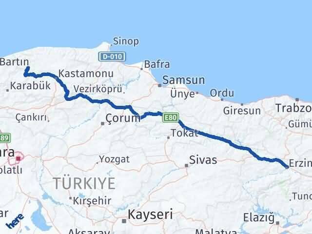 Erzincan Pınarbaşı Kastamonu Arası Kaç Km - Yol Haritası