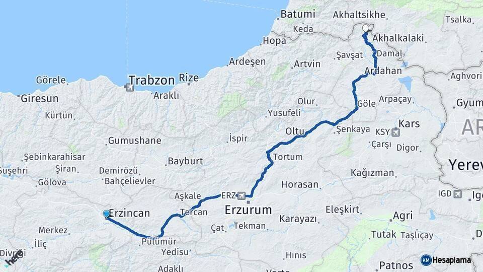 Erzincan Posof Arası Kaç Km - Yol Tarifi