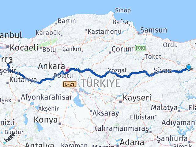 Erzincan Refahiye Bilecik Arası Kaç Km - Yol Haritası