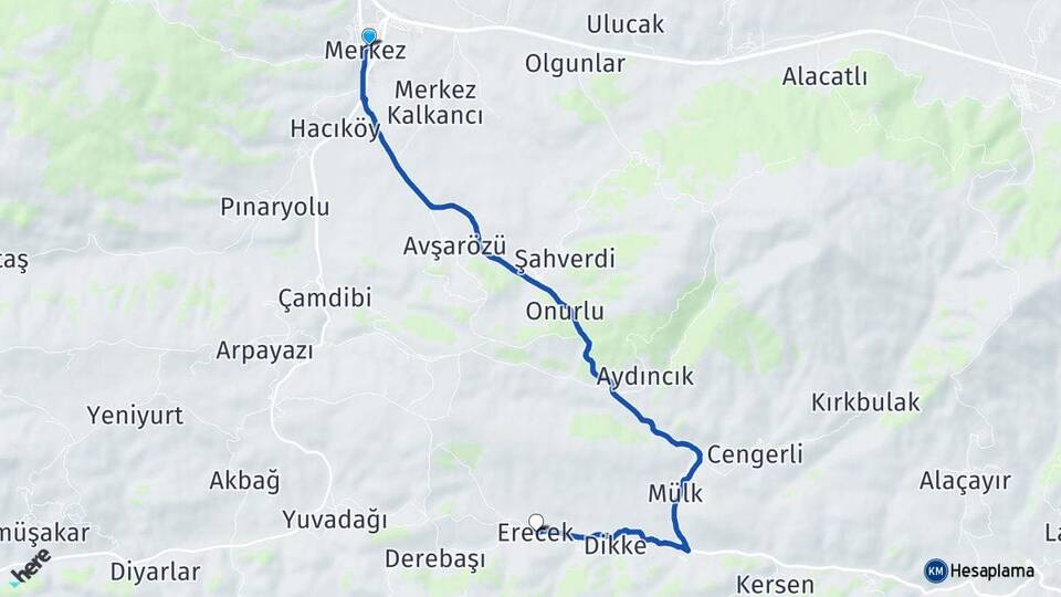 Erzincan Refahiye Erecek Refahiye Arası Kaç Km - Yol Haritası