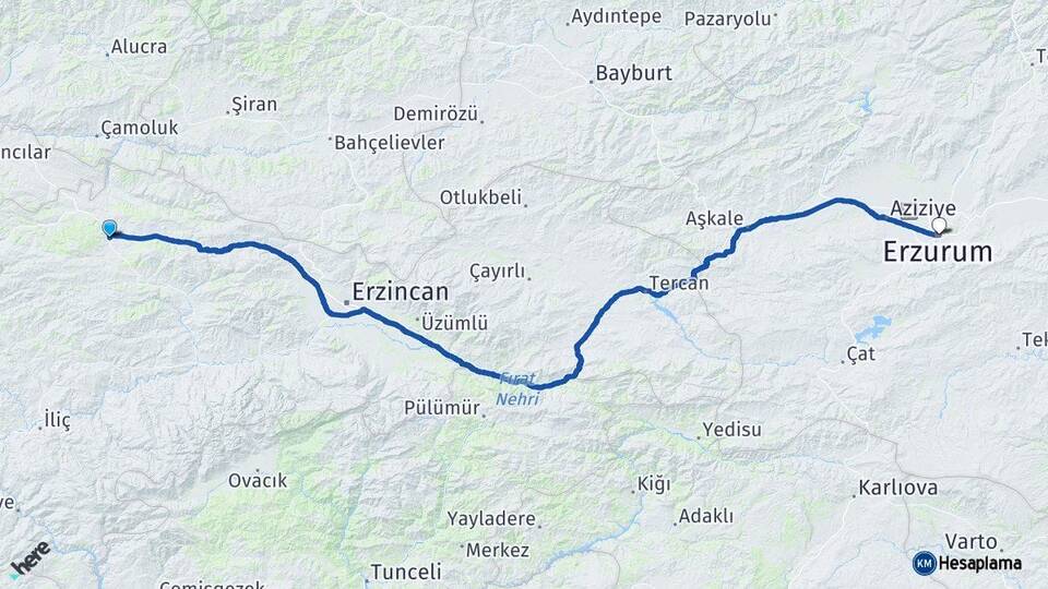 Erzincan Refahiye Erzurum Arası Kaç Km - Yol Haritası