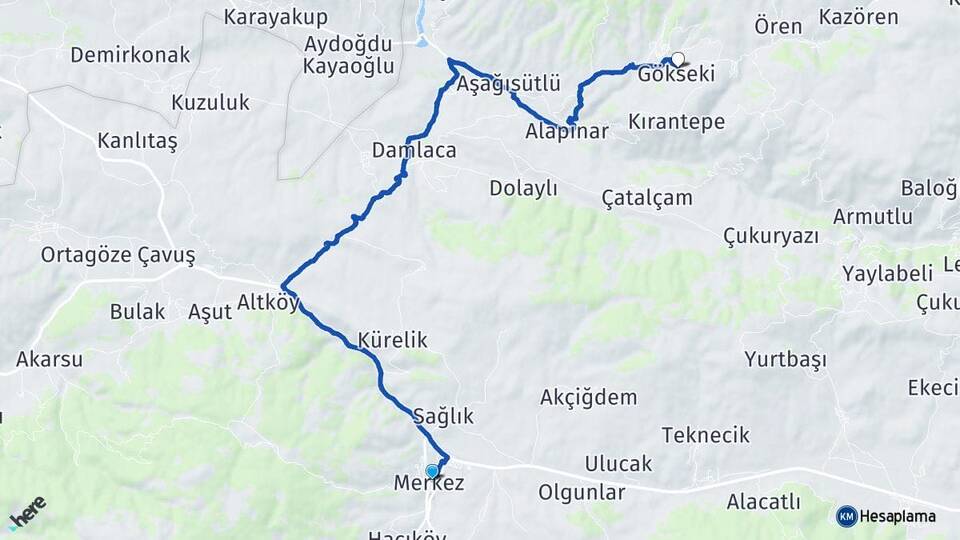 Erzincan Refahiye Gökseki Refahiye Arası Kaç Km - Yol Haritası