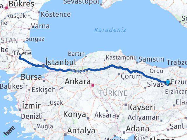 Erzincan Refahiye Kırklareli Arası Kaç Km - Yol Haritası