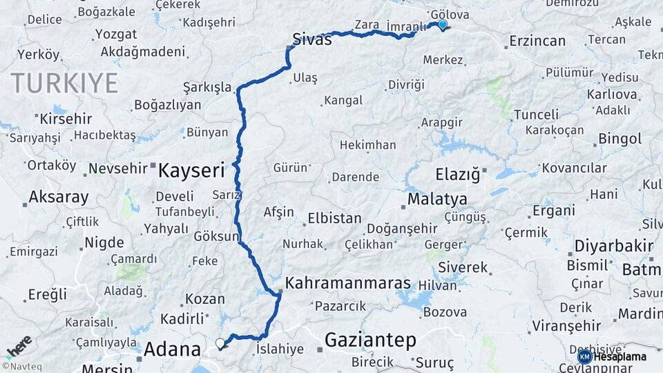 Erzincan Refahiye Osmaniye Arası Kaç Km - Yol Haritası