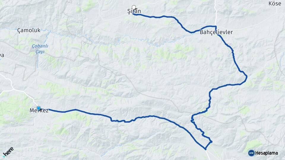 Erzincan Refahiye Şiran Gümüşhane Arası Kaç Km - Yol Haritası