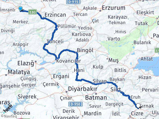 Erzincan Refahiye Şırnak Arası Kaç Km - Yol Haritası